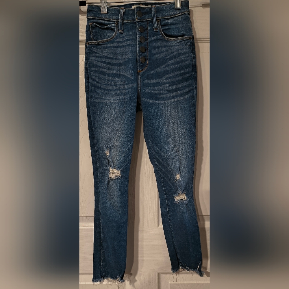 Abercrombie & Fitch Sz 00 5 Button High Rise Super Skinny Distressed Blue Jeans